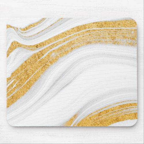 Cool White Marble Gold Glitter Mouse Pad