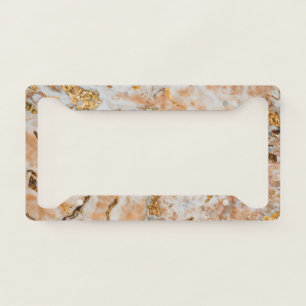 Cool White Marble Gold Touch License Plate Frame
