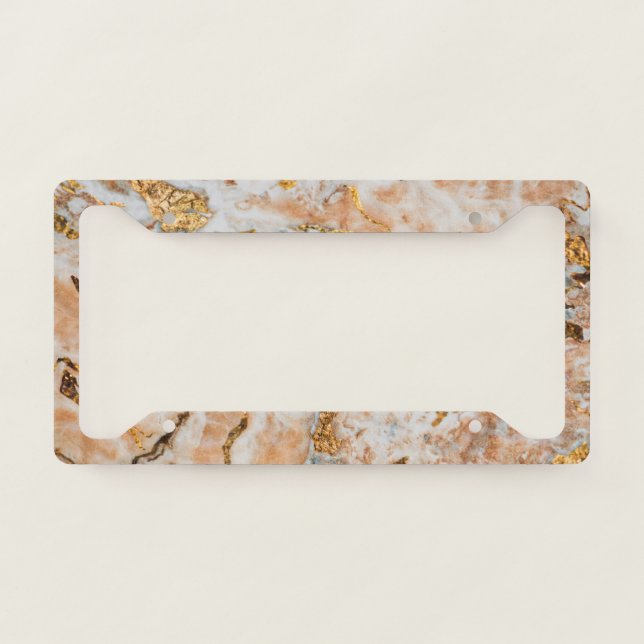Cool White Marble Gold Touch License Plate Frame (Front)
