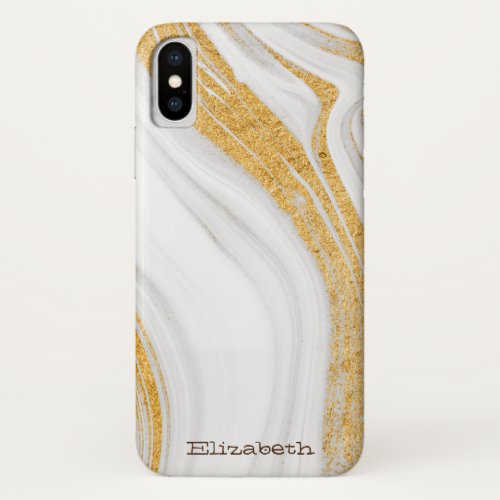 Cool White Marble  Stone Texture Gold Glitter iPhone XS Case