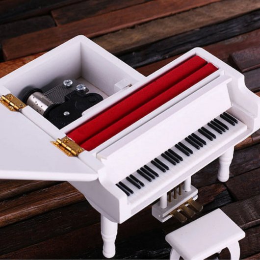 Cool White Miniature Baby Piano Wooden Music Box (Inside)
