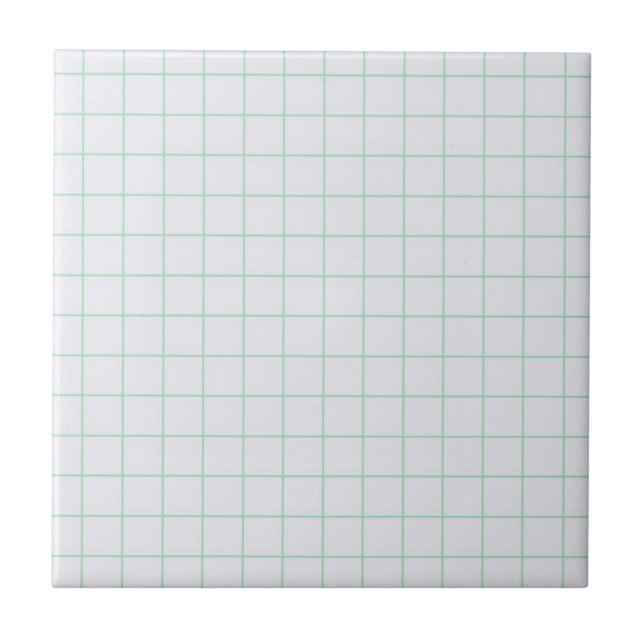 Cool White & Mint Green Checkered Retro Pattern Ceramic Tile (Front)