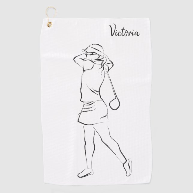  Cool White Modern Add Your Name Customized Ladies Golf Towel (Front)