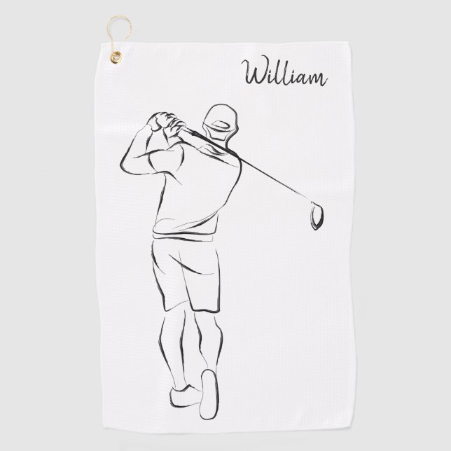    Cool White Modern Add Your Name Customized Mens Golf Towel (Front)