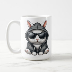Cool White Rabbit in Hoodie and Sunglasses Coffee Mug