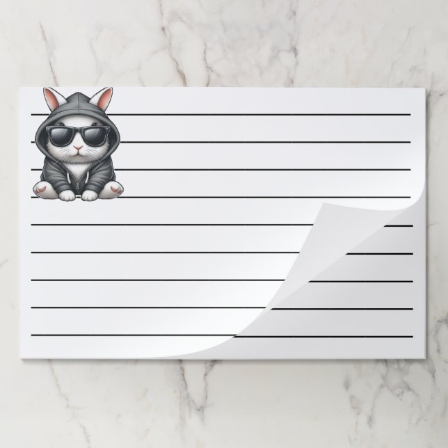 Cool White Rabbit in Hoodie and Sunglasses Paper Pad (Folded)