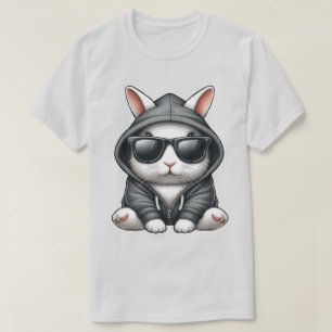 Cool White Rabbit in Hoodie and Sunglasses T-Shirt