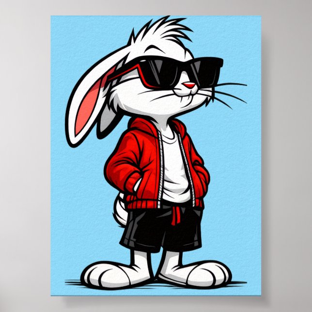 Cool White Rabbit in Red Jacket Poster (Front)