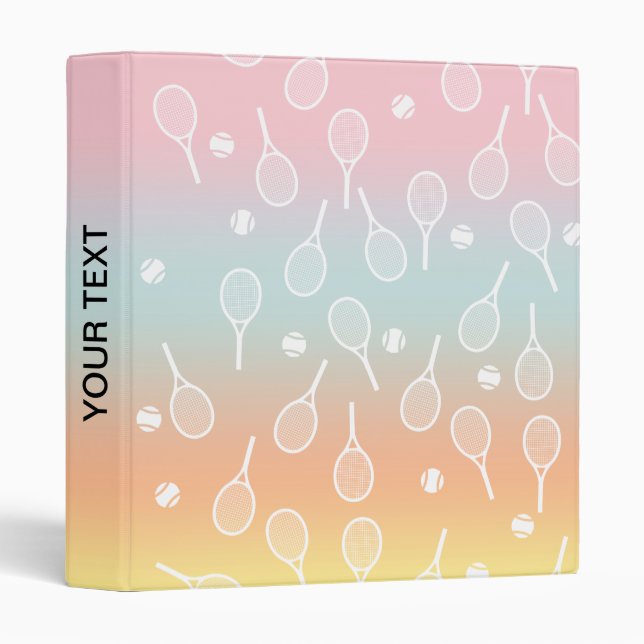 Cool White Retro Tennis Racquets Pattern Gradient 3 Ring Binder (Front/Spine)