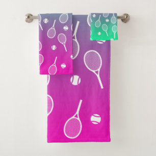 Cool White Retro Tennis Racquets Pattern Gradient Bath Towel Set