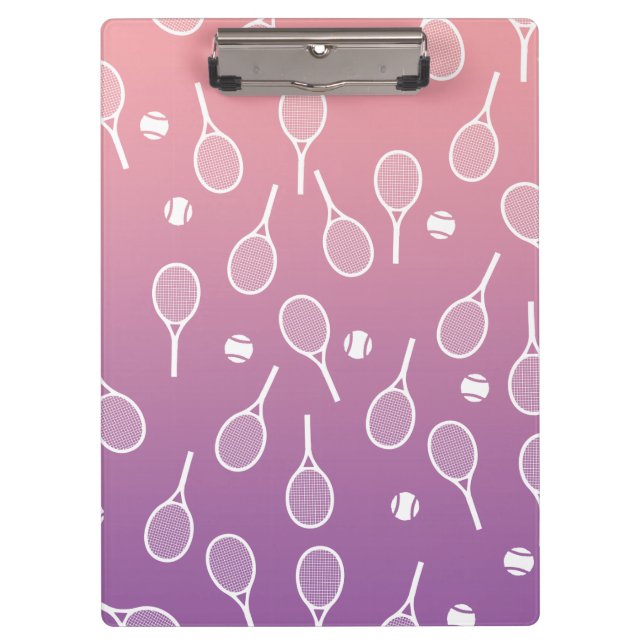 Cool White Retro Tennis Racquets Pattern Gradient  Clipboard (Front)