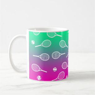 Cool White Retro Tennis Racquets Pattern Gradient  Coffee Mug