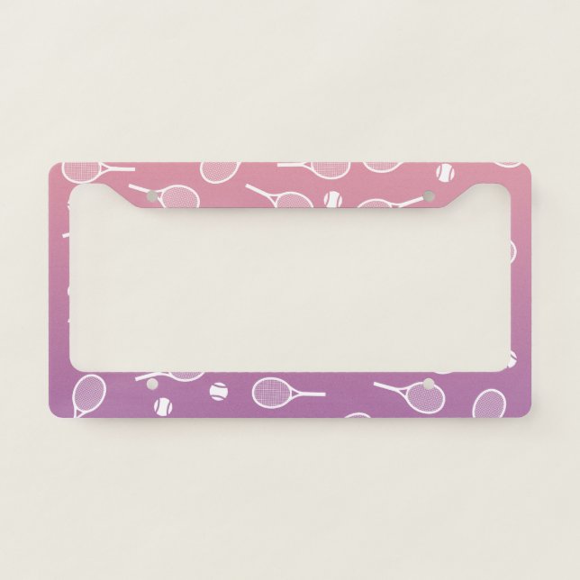 Cool White Retro Tennis Racquets Pattern Gradient  License Plate Frame (Front)