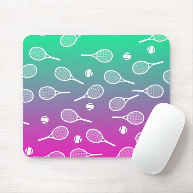 Cool White Retro Tennis Racquets Pattern Gradient  Mouse Pad (With Mouse)