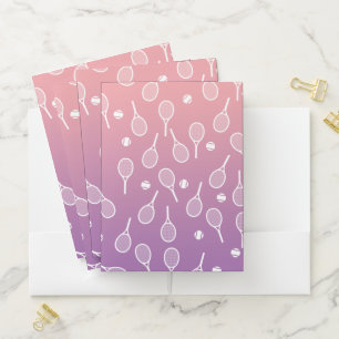 Cool White Retro Tennis Racquets Pattern Gradient  Pocket Folder