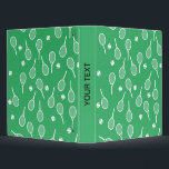 Cool White Retro Tennis Racquets Pattern Green  3 Ring Binder<br><div class="desc">Classic and elegant, white and green Tennis Rackets Pattern For Him | Summer Tennis Court. Gift for tennis player, white racquet tennis match on a green background. Personalized Gift for a tennis player. Trendy tennis players home decor. Trendy modern tennis player gifts. Cool retro modern gift for your school tennis...</div>