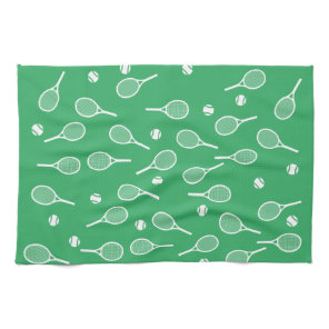 Cool White Retro Tennis Racquets Pattern Green  Kitchen Towel