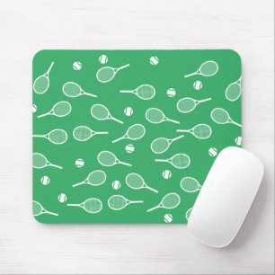 Cool White Retro Tennis Racquets Pattern Green Mouse Pad