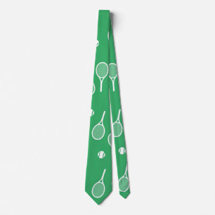 Cool White Retro Tennis Racquets Pattern Green  Neck Tie