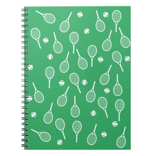 Cool White Retro Tennis Racquets Pattern Green  Notebook