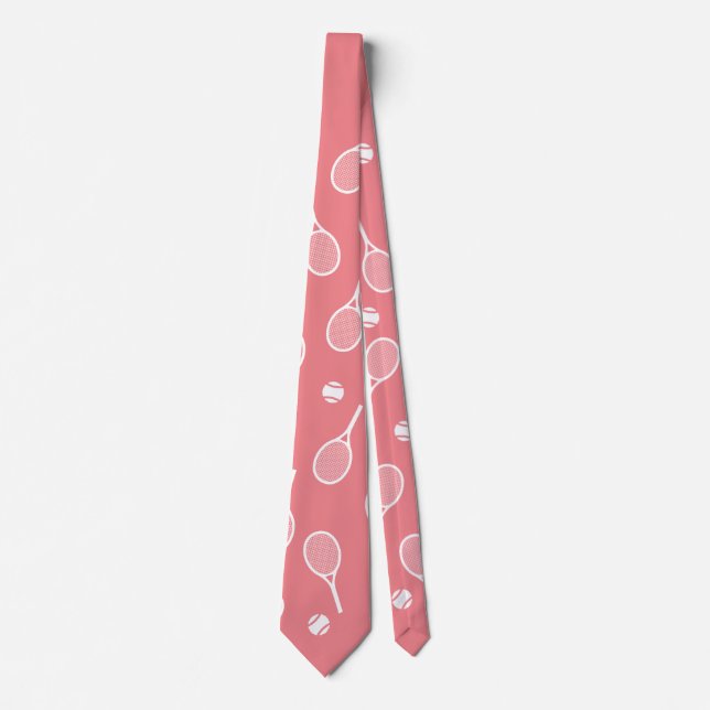 Cool White Retro Tennis Racquets Pattern Pink Neck Neck Tie (Front)