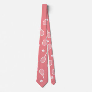 Cool White Retro Tennis Racquets Pattern Pink Neck Tie