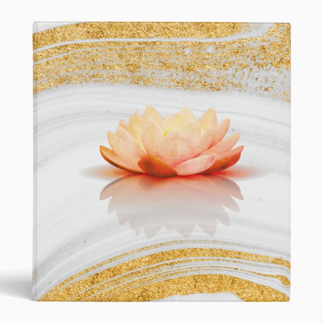 Cool White Stone Granite Marble,Gold Glitter Lotus 3 Ring Binder (Front)