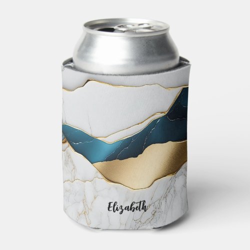 Cool White Turquoise Marble Stone Gold Can Cooler