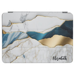 Cool White Turquoise Marble Stone Gold iPad Air Cover