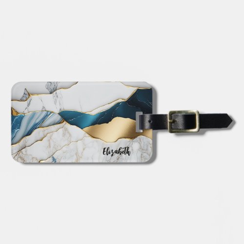 Cool White Turquoise Marble Stone Gold Luggage Tag