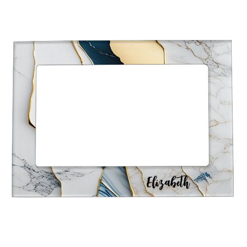 Cool White Turquoise Marble Stone Gold Magnetic Frame