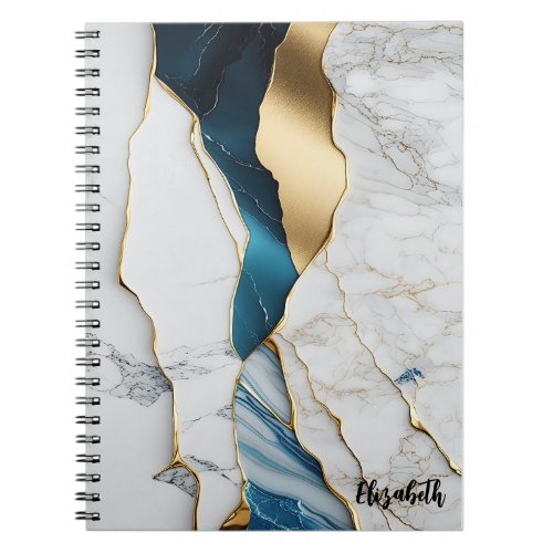 Cool White Turquoise Marble Stone Gold Notebook