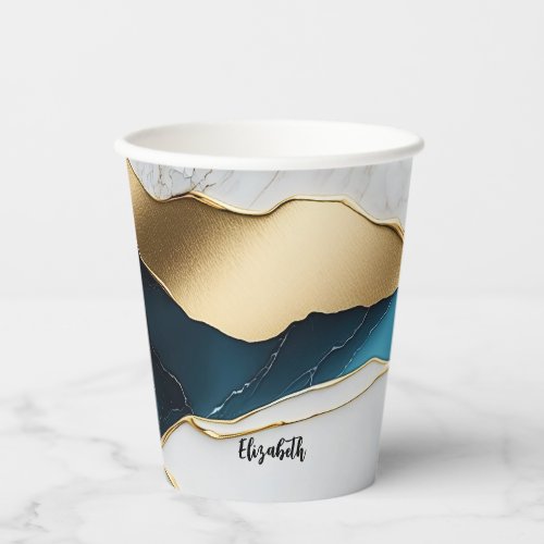 Cool White Turquoise Marble Stone Gold Paper Cups