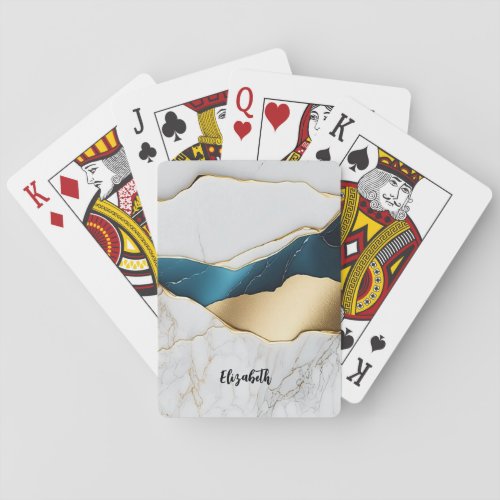 Cool White Turquoise Marble Stone Gold Playing Cards