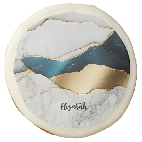 Cool White Turquoise Marble Stone Gold Sugar Cookie