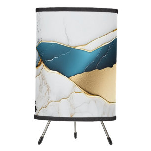 Cool White Turquoise Marble Stone Gold Tripod Lamp