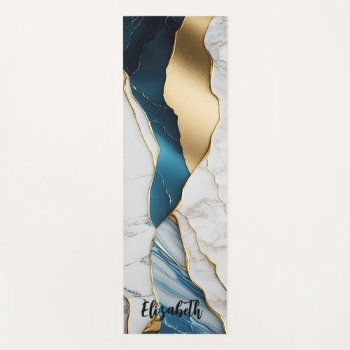 Cool White Turquoise Marble Stone Gold Yoga Mat