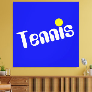 Cool White Yellow Diagonal TENNIS On Vivid Blue Canvas Print