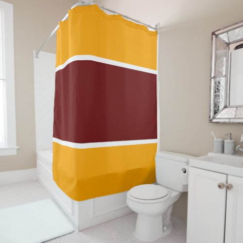 Cool Wide Dark Red White Golden Yellow Stripes Shower Curtain