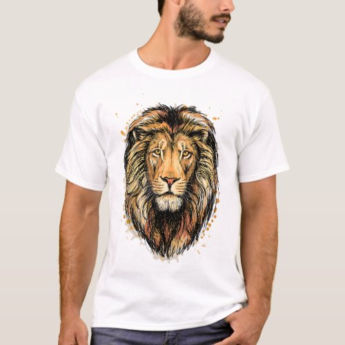 Cool Wild Oil Painting Drawing Lion Novelty Graphi T_Shirt