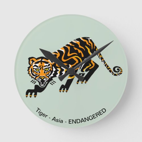  Cool wildcat _ TIGER _ Endangered animal _Green Round Clock
