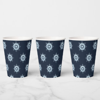 Cool Winter Icy Blue Crystal Glitter Snowflake Paper Cups