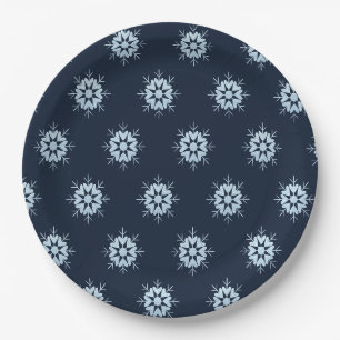 Cool Winter Icy Blue Crystal Glitter Snowflake Paper Plates