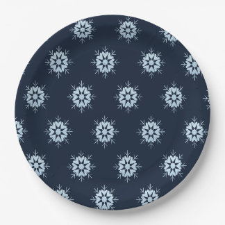 Cool Winter Icy Blue Crystal Glitter Snowflake Paper Plates