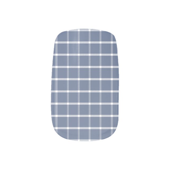 Cool Winter Slate Blue Check Minx Nail Art (Left Thumb)