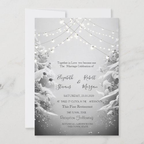Cool Winter Wonderland String Lights Snow Wedding Invitation
