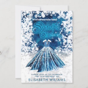 Cool Winter wonderland typography sweet 16 Invitation