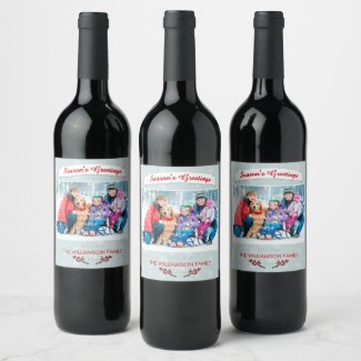 Cool Winterberries and Snowflakes Wine Label