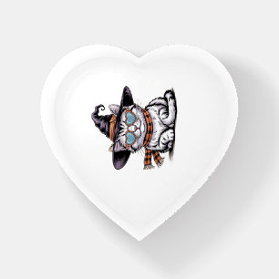 Cool Witch Cat Cute Halloween Kitty with Heart Gl Paperweight