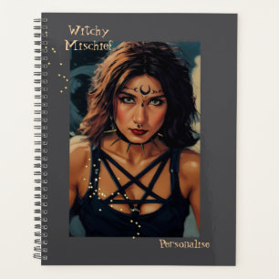 Cool Witchy Mischief Quote Girly Gray Journal Planner